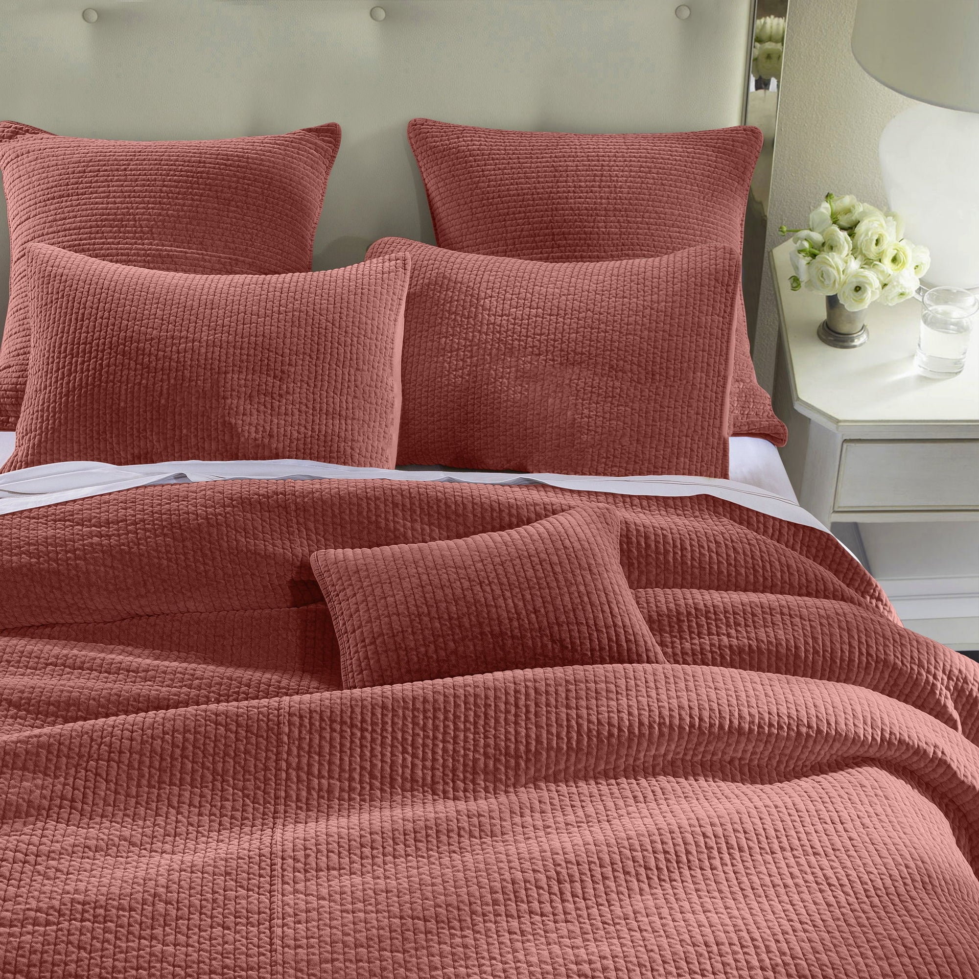 Stonewashed Cotton Velvet - Full/Queen Quilt Set (Set of 3) - Salmon