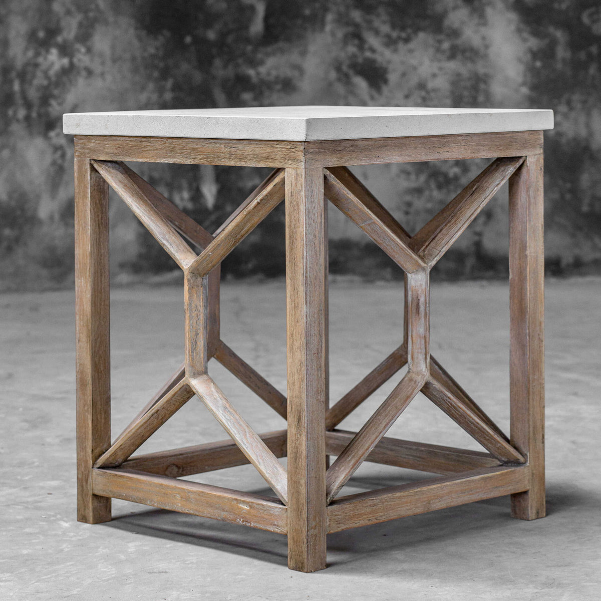 Catali - Stone End Table - White &amp; Light Brown