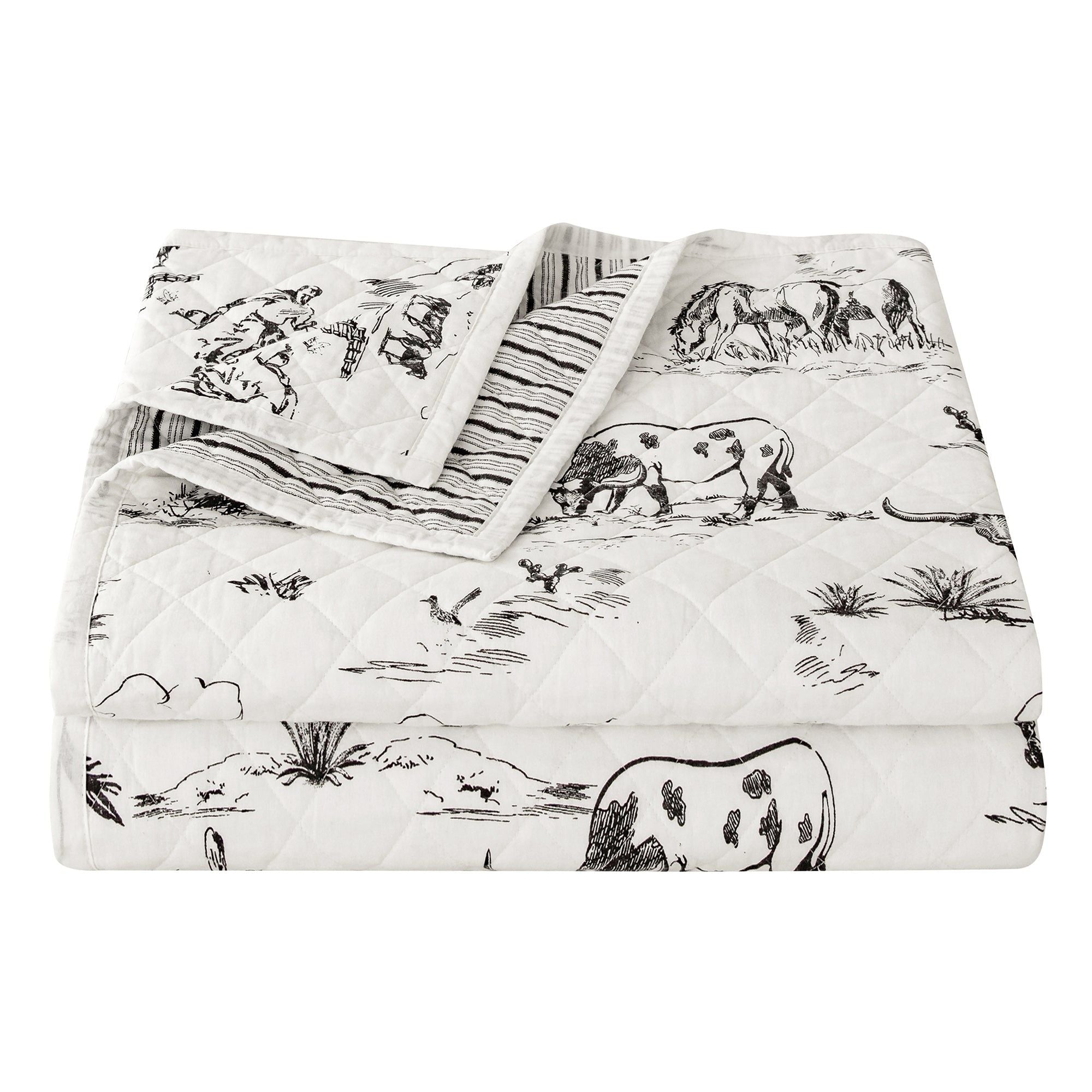 Ranch Life - Twin Western Toile Reversible Quilt Set (Set of 2) - Black