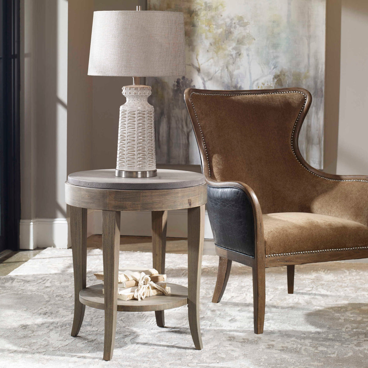 Deka - Round Side Table - Gray &amp; Light Brown