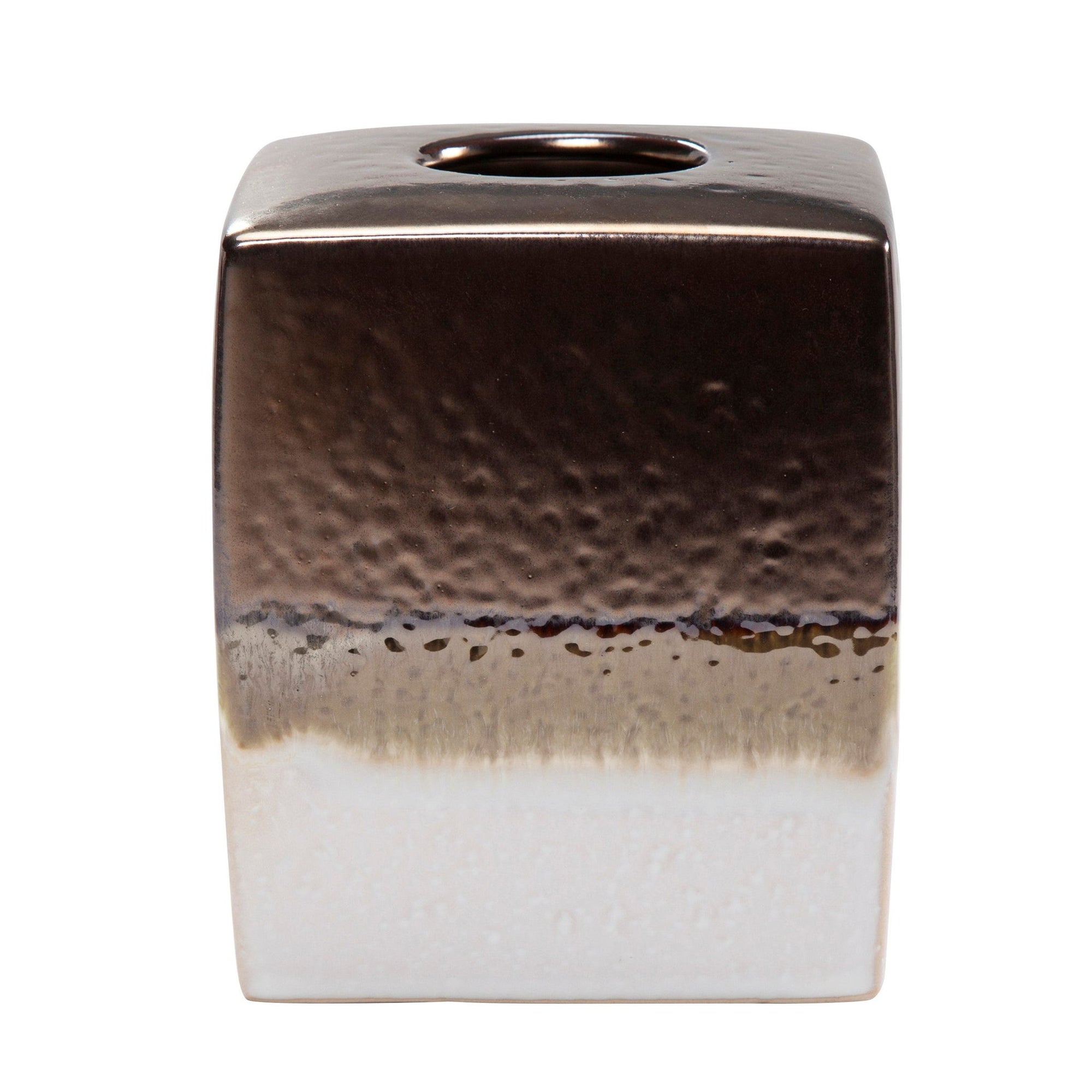Gilded Stoneware - Tissue Box Cover, 2 Per Carton - White / Brown