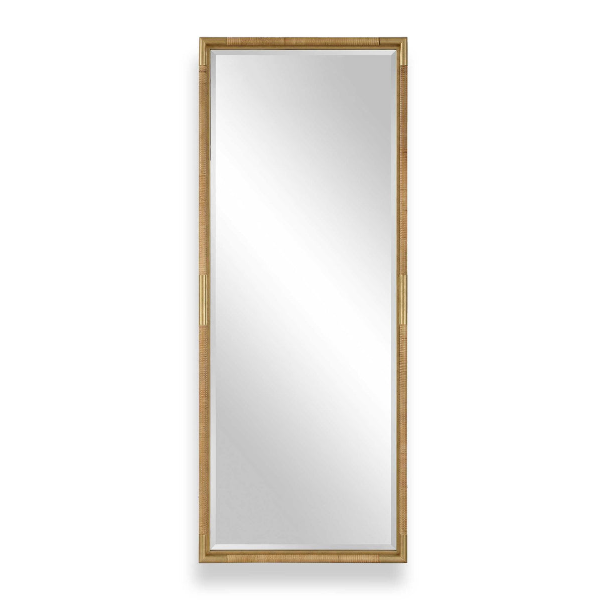 Kampar - Full Length Rattan Tall Mirror - Gold / Woodtone