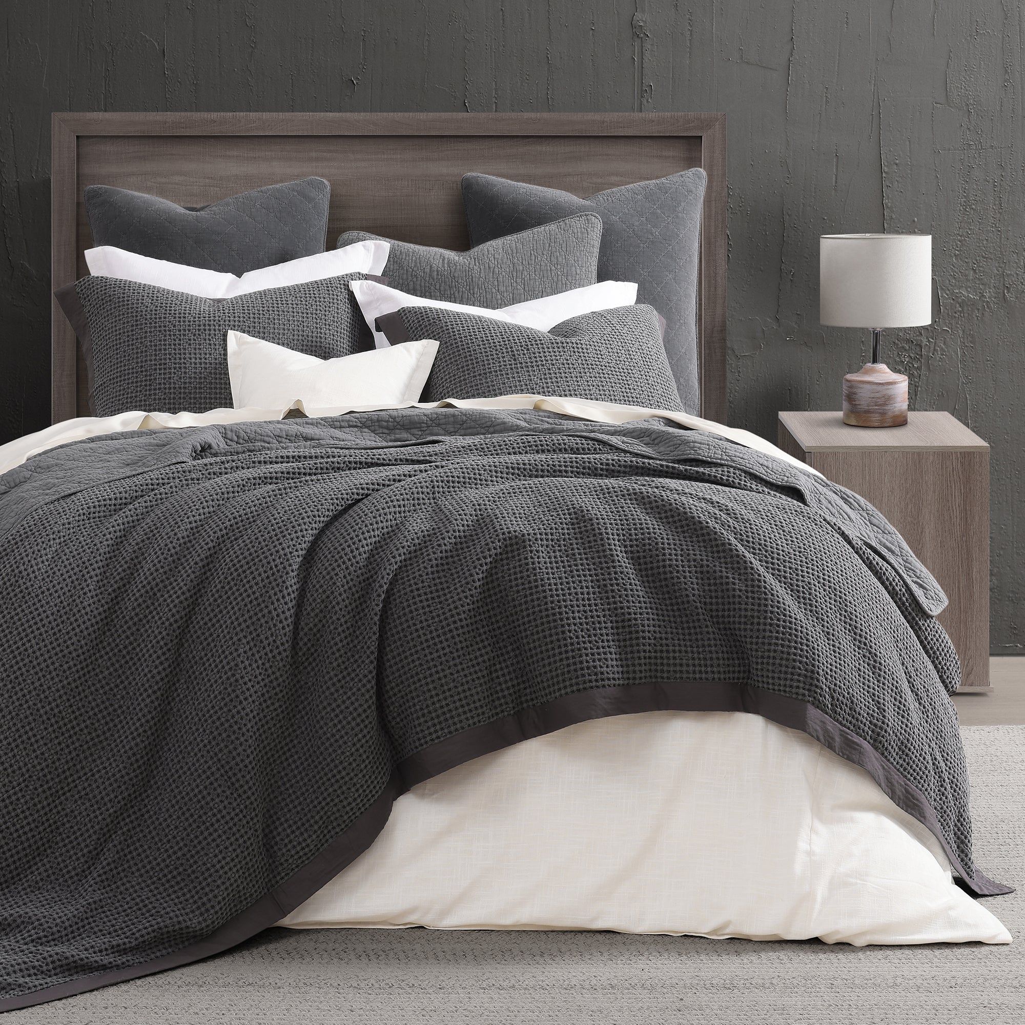 Stonewashed Cotton Waffle Weave - Queen Duvet Cover Set (Set of 3) - Slate