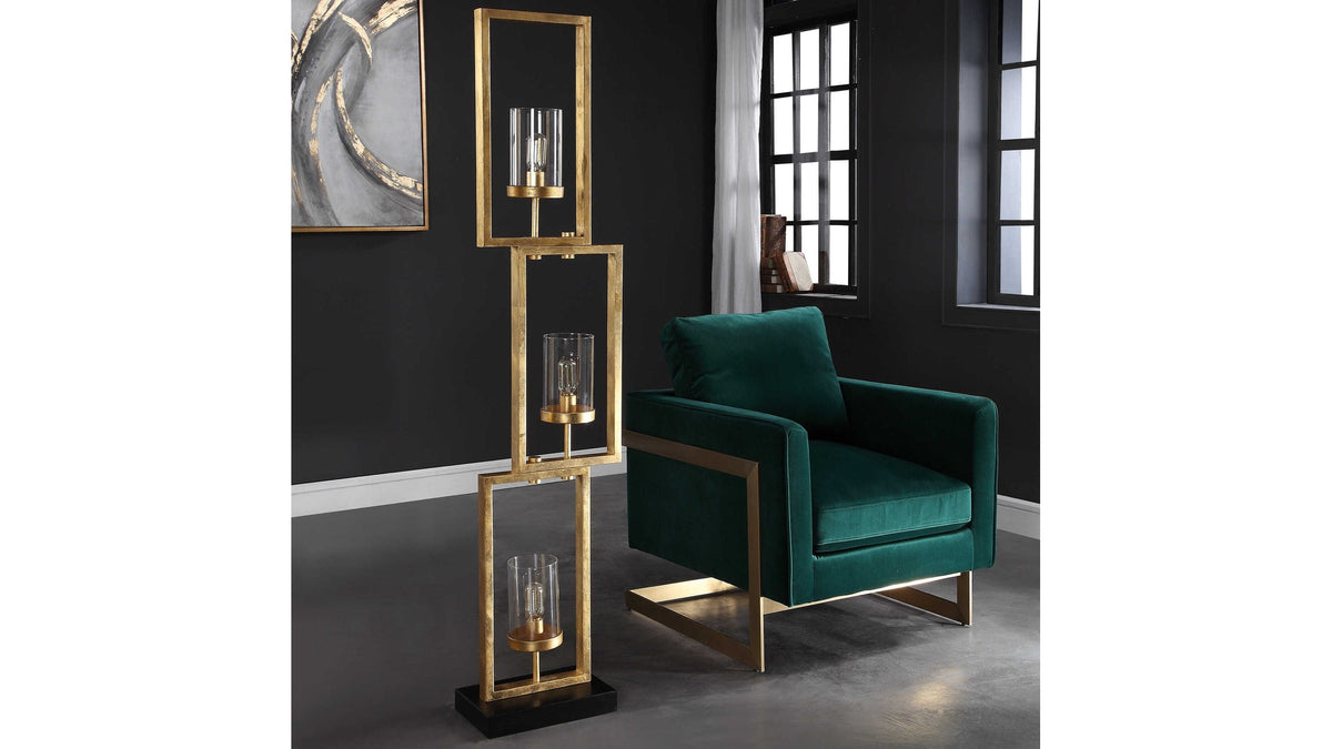 Cielo - Staggered Rectangles Floor Lamp - Gold