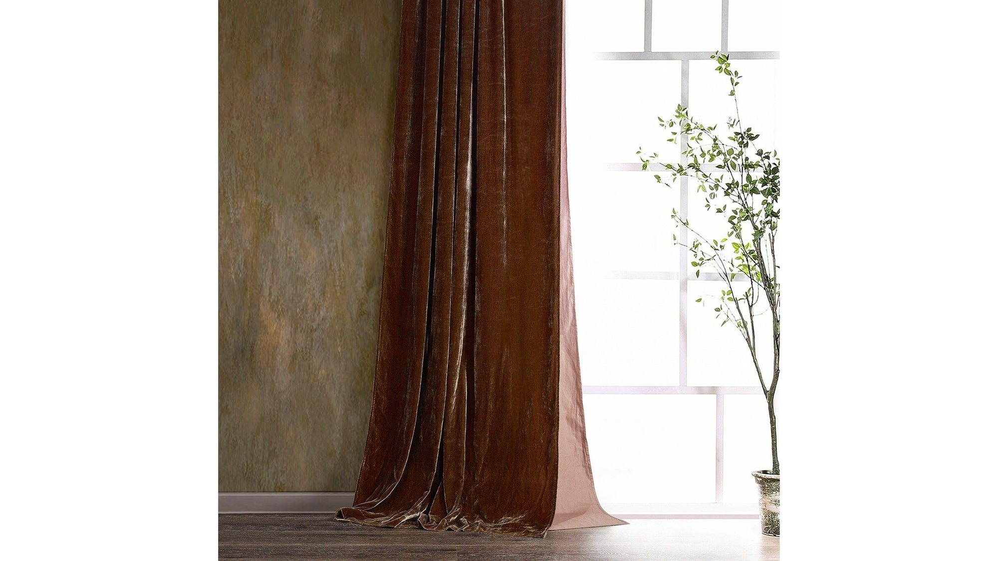 Stella - Faux Silk Velvet Curtain - Copper Brown