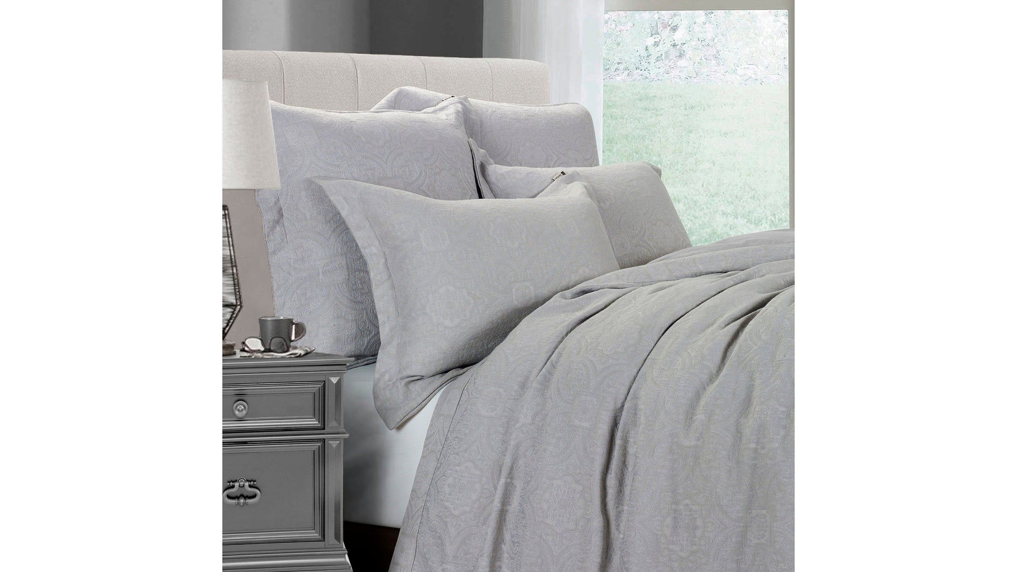 Matelasse - Queen Duvet Cover Set Set of 3 - Gray