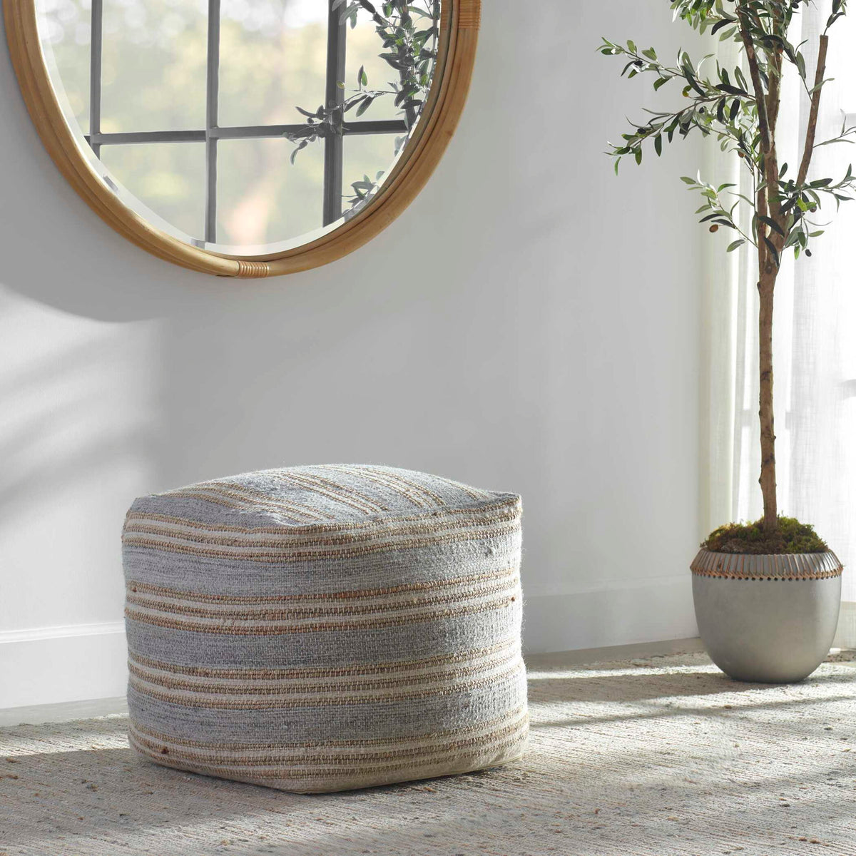 Mesick - Handwoven Pouf - Gray