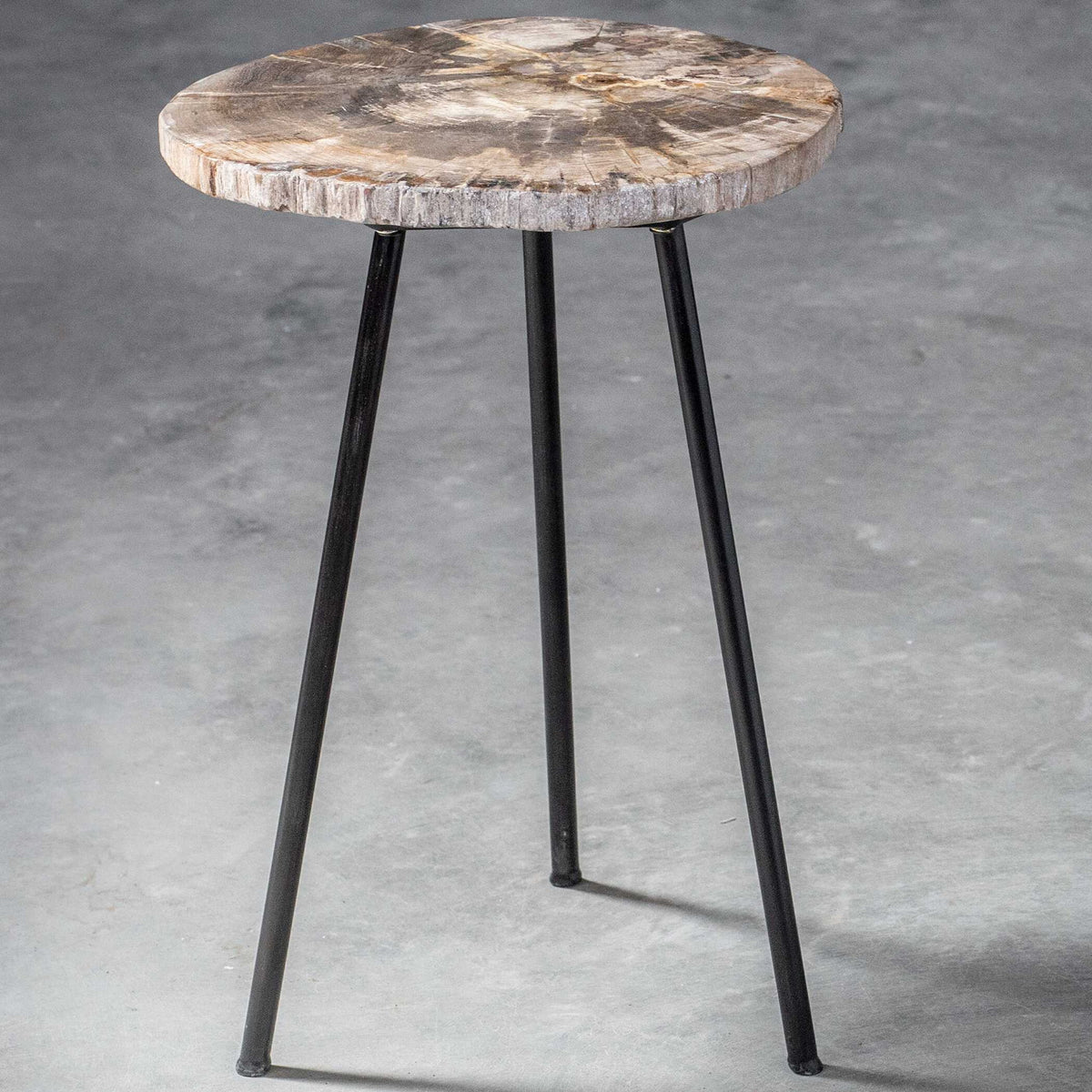 Mircea - Petrified Wood Accent Table - Black &amp; Light Brown