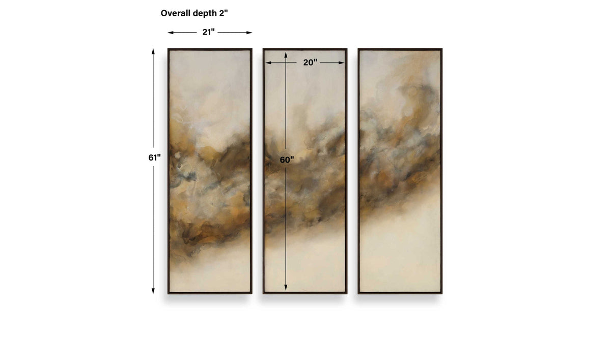 Smoke Break - Hand Painted Modern Art (Set of 3) - Black / Gray / Orange / Woodtone / Yellow