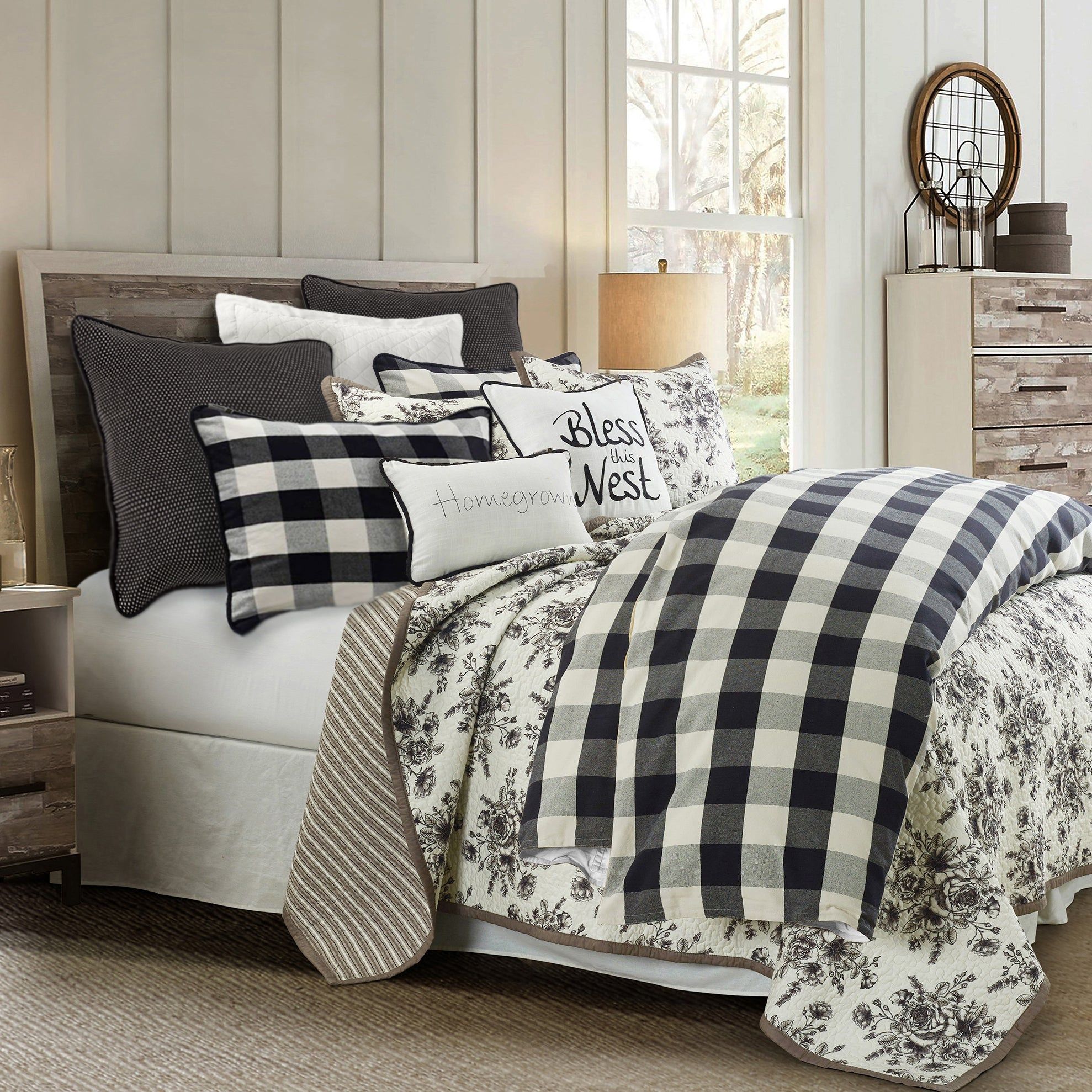 Camille - Twin Buffalo Check Duvet Cover Set (Set of 2) - Black / Natural