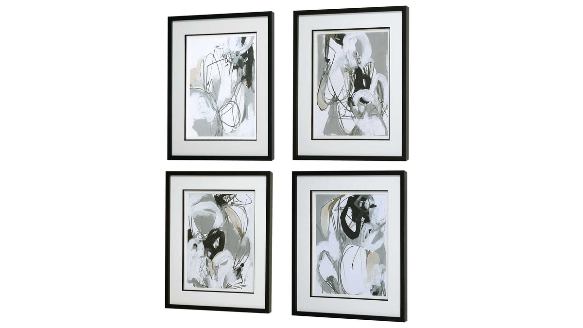 Tangled Threads - Abstract Framed Prints (Set of 4) - Silver