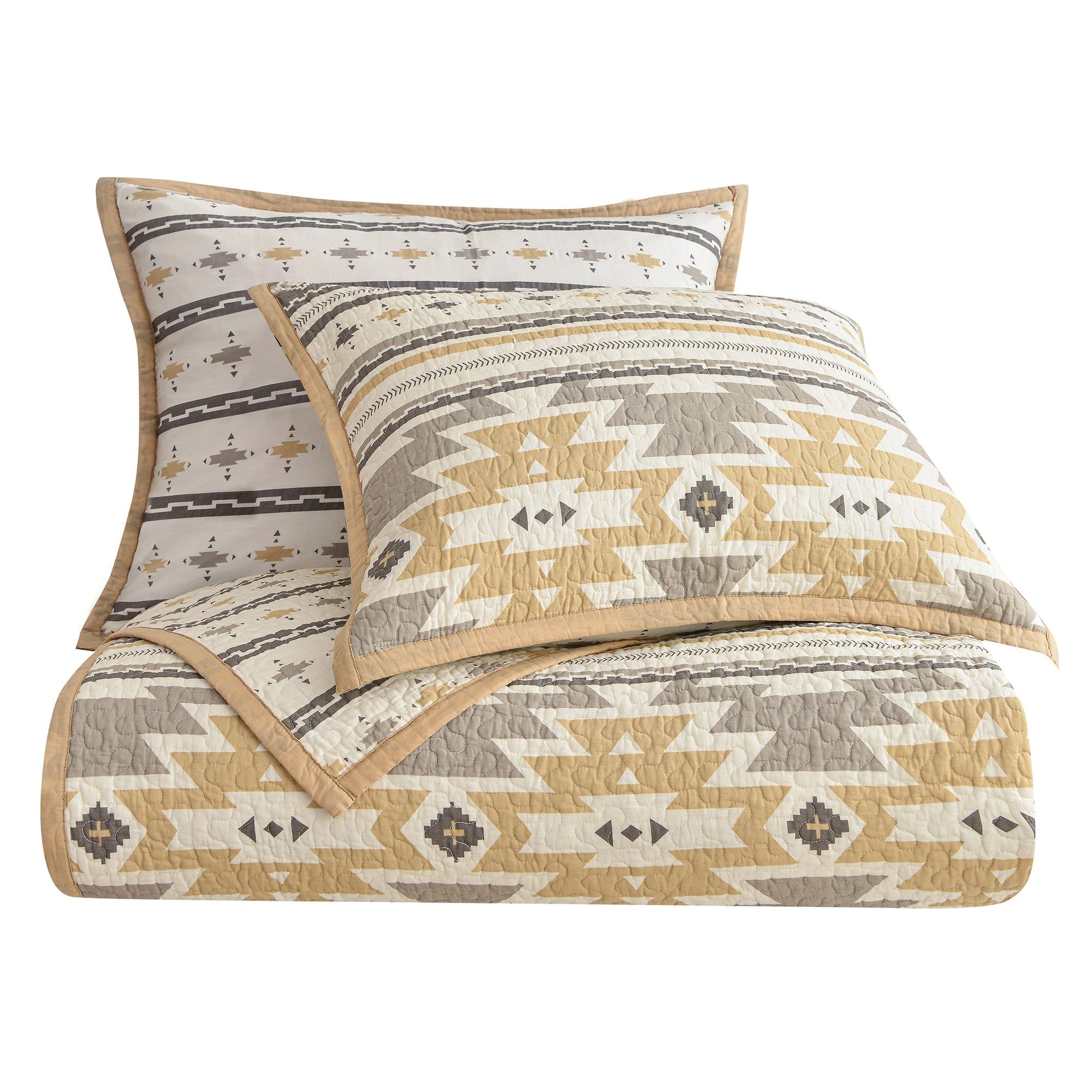 Desert Sage - King Reversible Quilt Set (Set of 3) - Tan / White / Gray