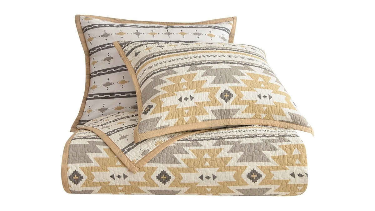 Desert Sage - King Reversible Quilt Set Set of 3 - Tan / White / Gray