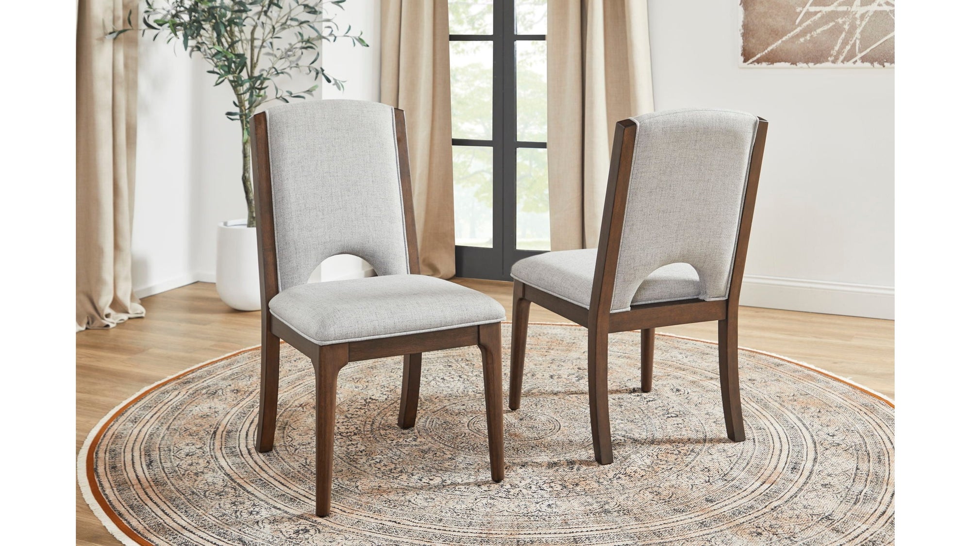 Athens - Upholstered Dining Chair Set of 2 - Light Gray / Chocolate Brown