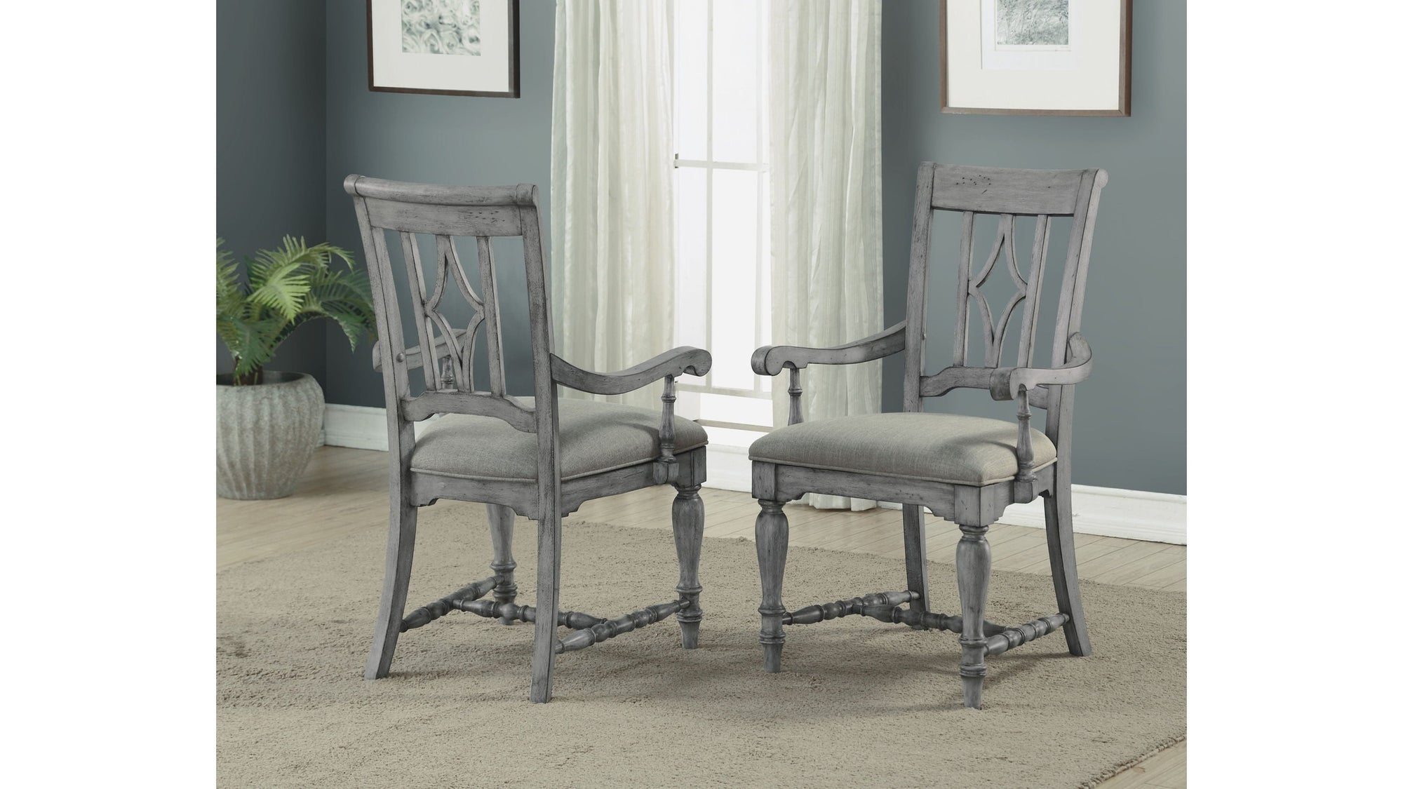 Plymouth - Upholstered Arm Dining Chair Set of 2 - Gray
