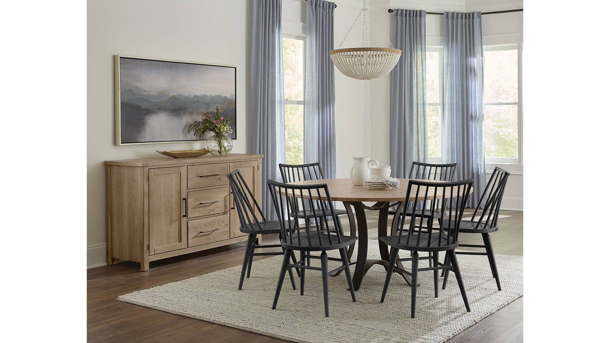Dovetail - Solid American Oak - Round Table With A Metal Pedestal