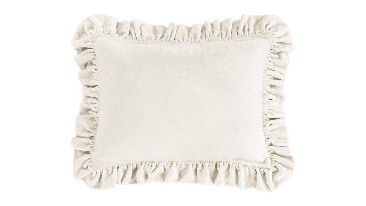 Stella - Faux Silk Velvet Ruffled Dutch Euro Pillow - Stone