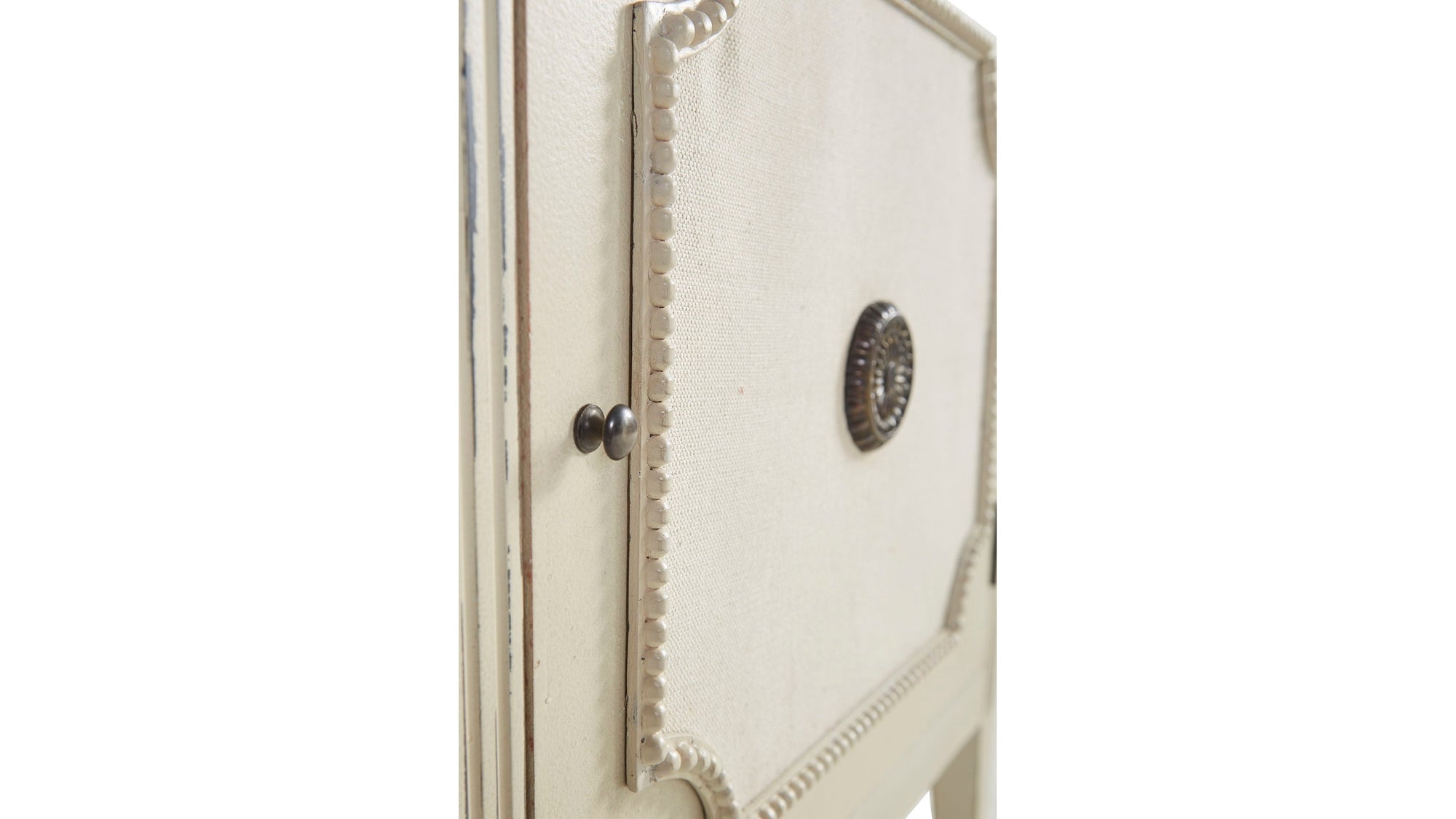 Linen &amp; Beaded Front End Table - White