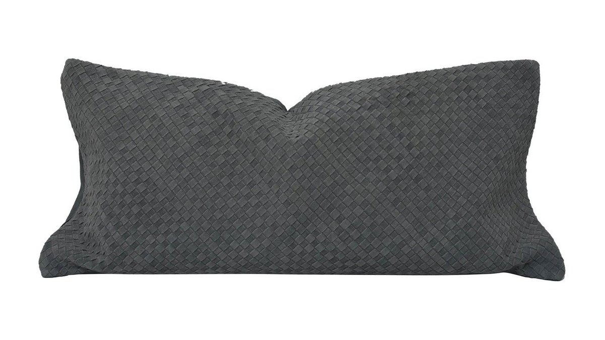 Genuine Leather - Woven Suede Lumbar Pillow - Gray