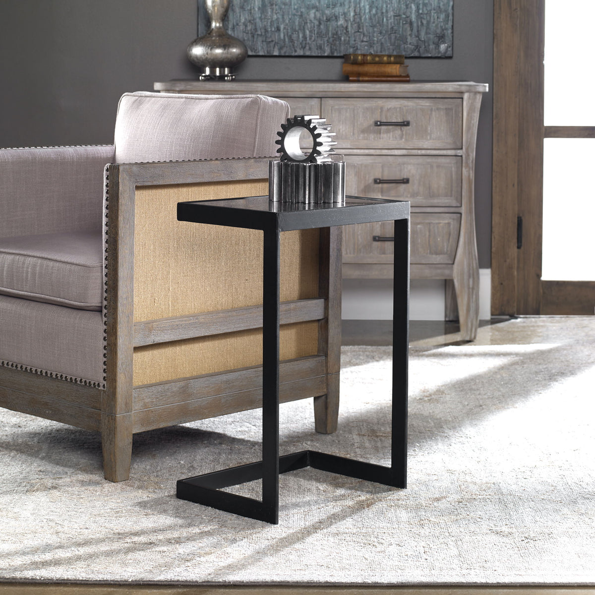 Windell - Cantilever Accent Table - Black &amp; Silver