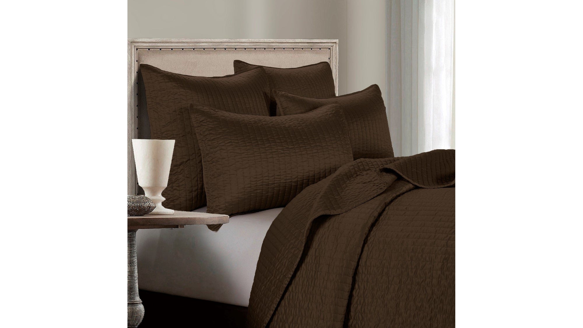 Satin Channel - Twin Quilt Set Set of 2 - Chocolate