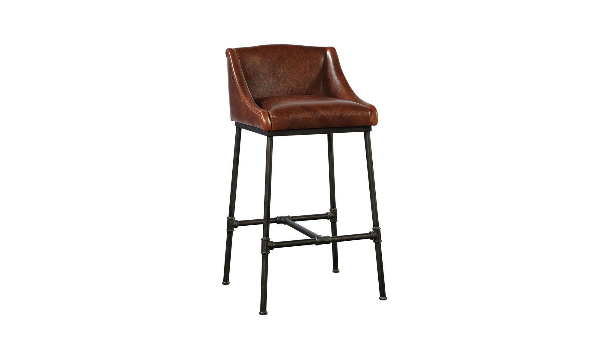 Bar Stool - Iron Pipe - Dark Brown