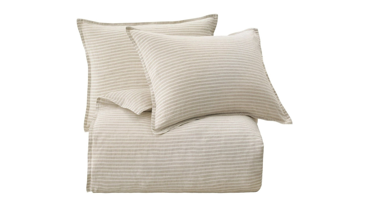 100% French Flax Linen - King Railroad Stripe Duvet Cover Set Set of 3 - Natural