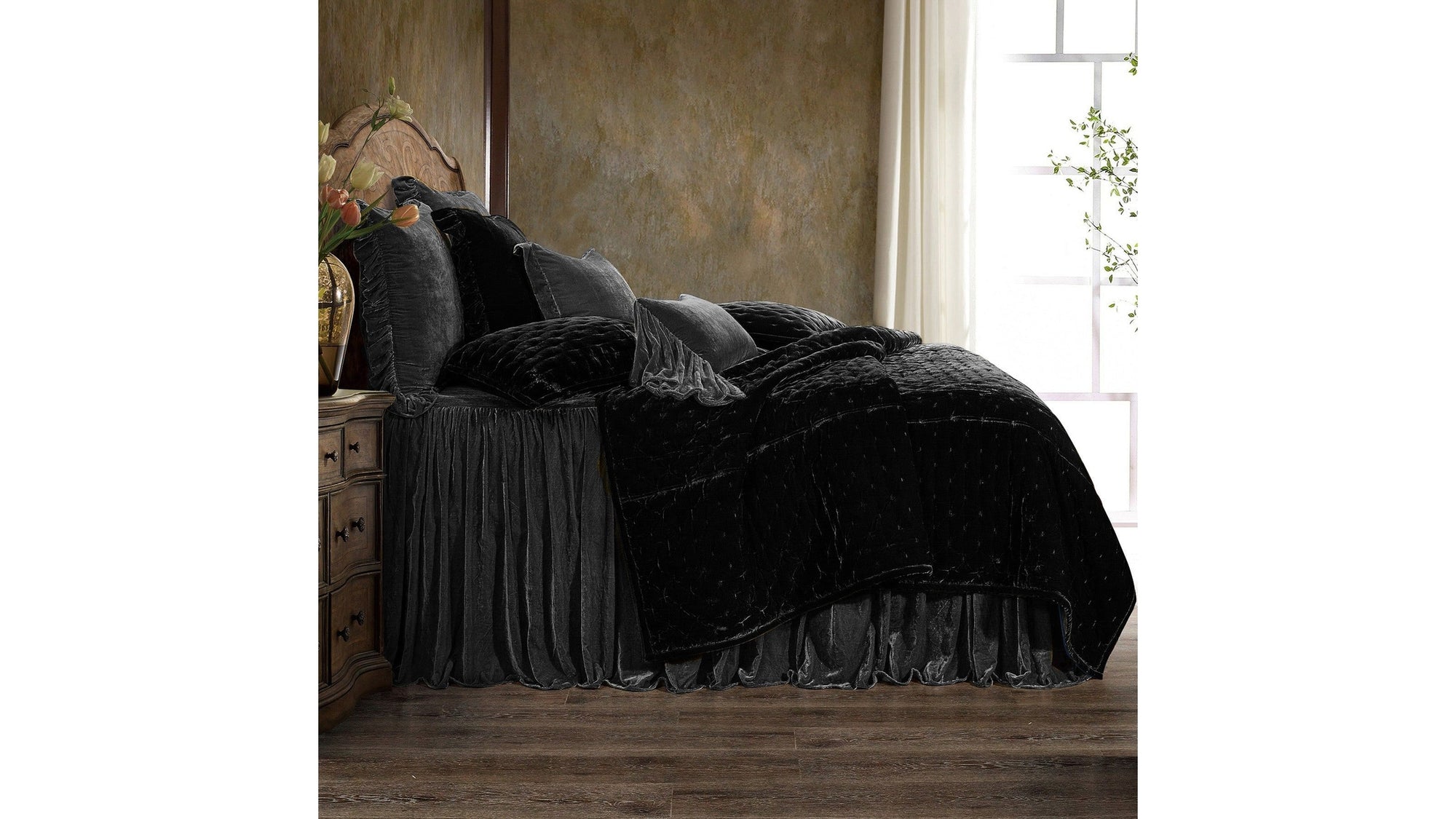 Stella - Twin Faux Silk Velvet Bedspread Set Set of 2 - Slate