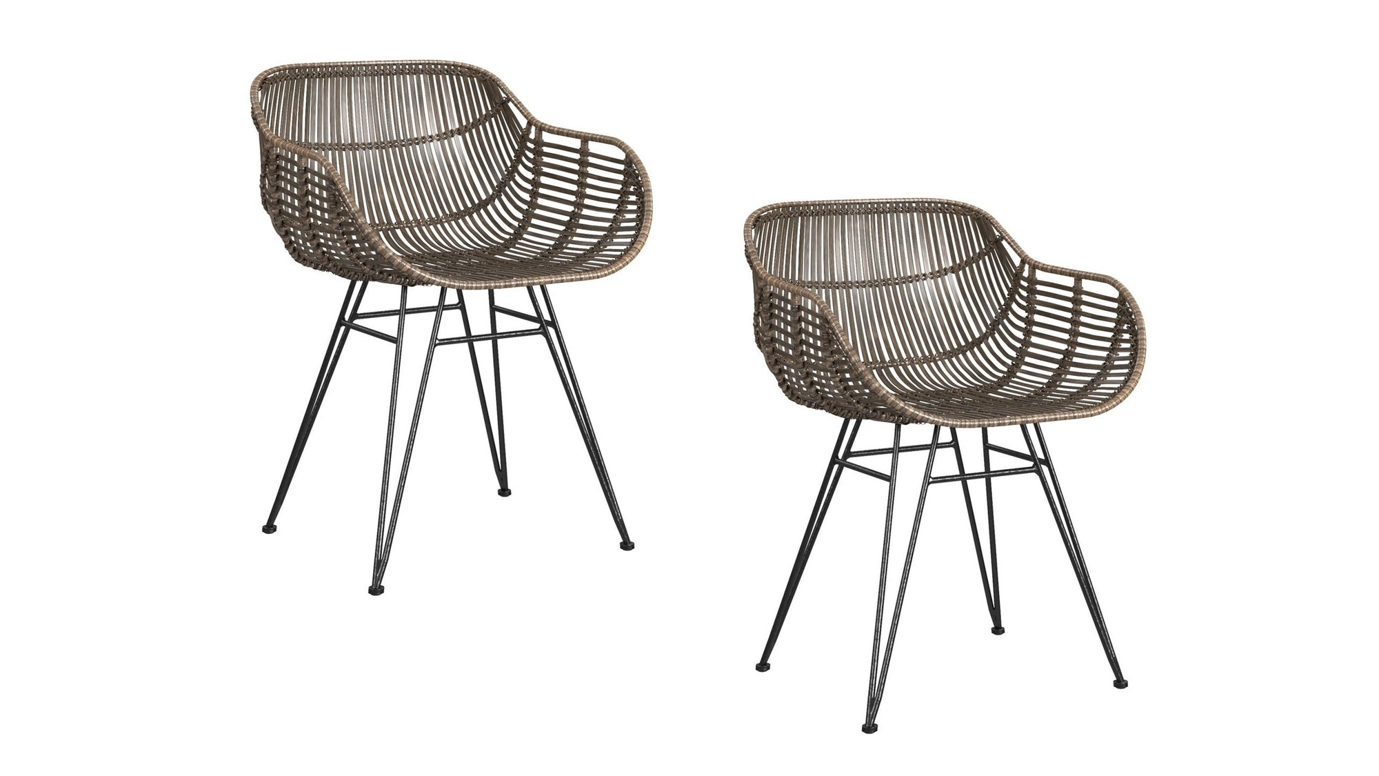 Ryanne - Arm Dining Chair Set of 2 - Dark Rattan / Black