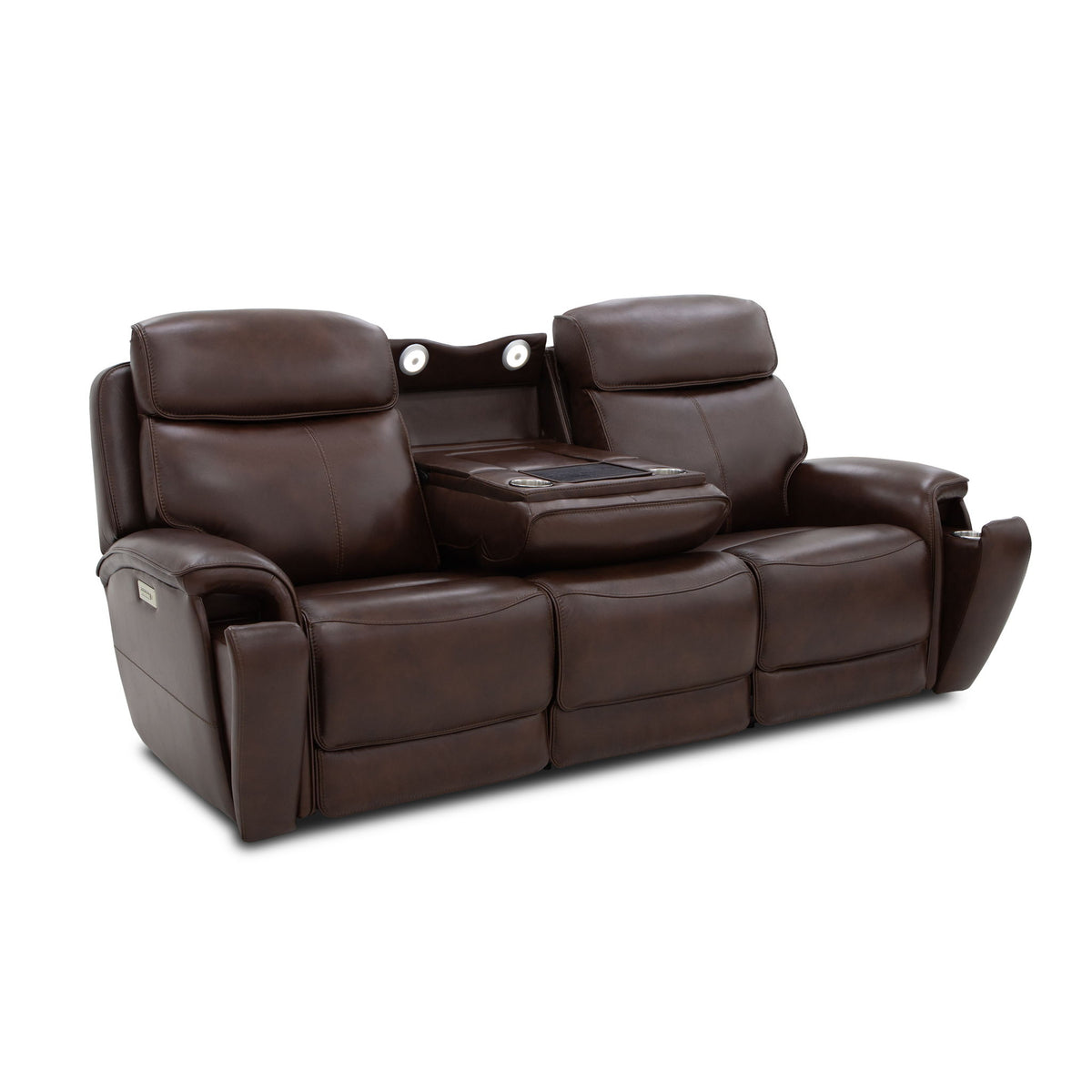 Walker - Power Reclining Sofa With Console, Power Headrest &amp; Lumbar - Dark Brown