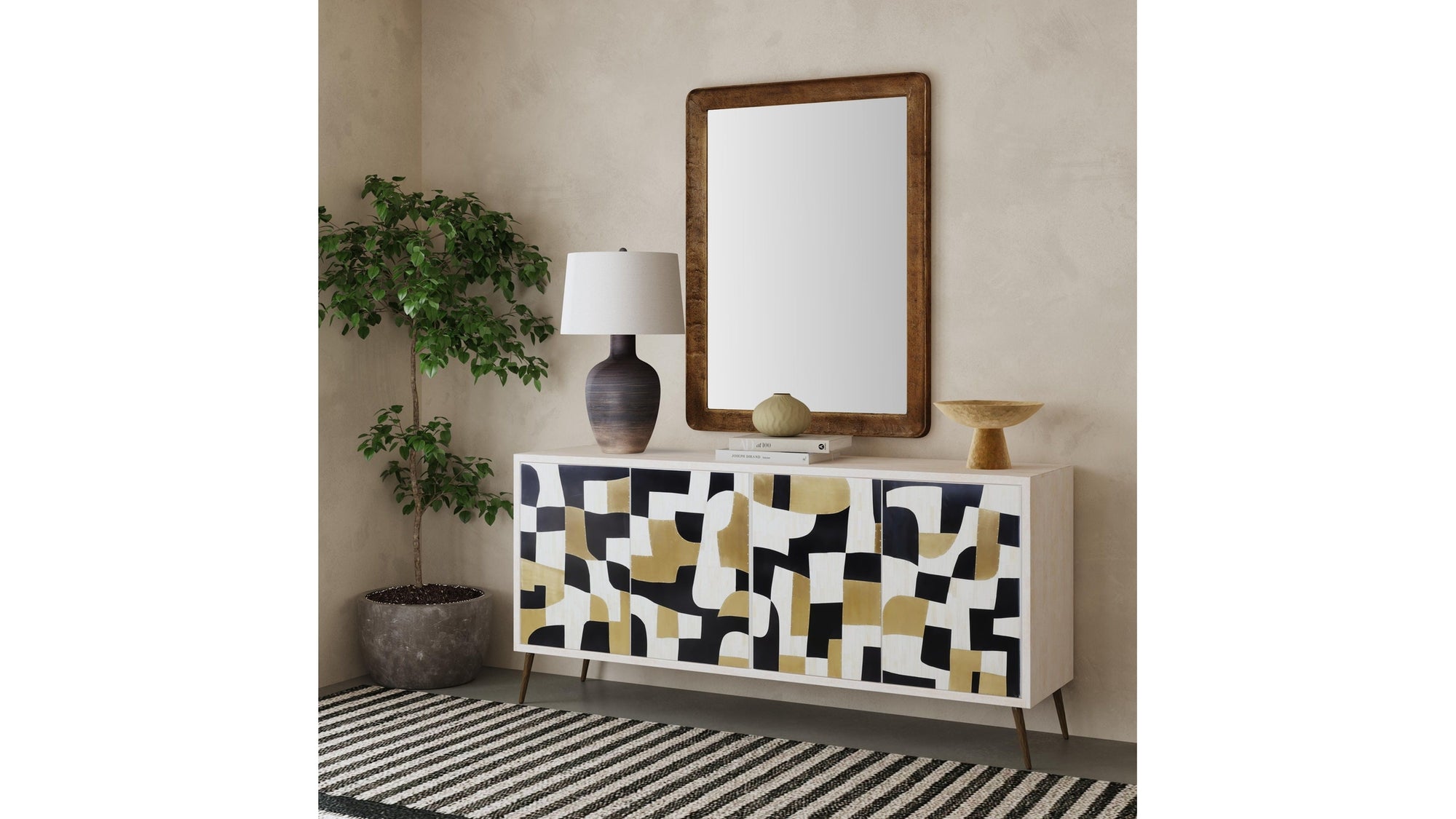 Xander - Server - White Wash Mango / Mosaic Ivory / Brass / Ebony