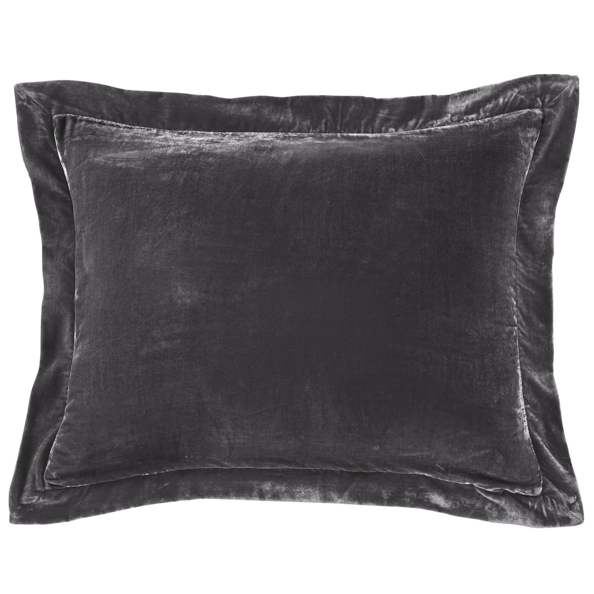 Stella - Faux Silk Velvet Flanged Dutch Euro Pillow - Dark Slate