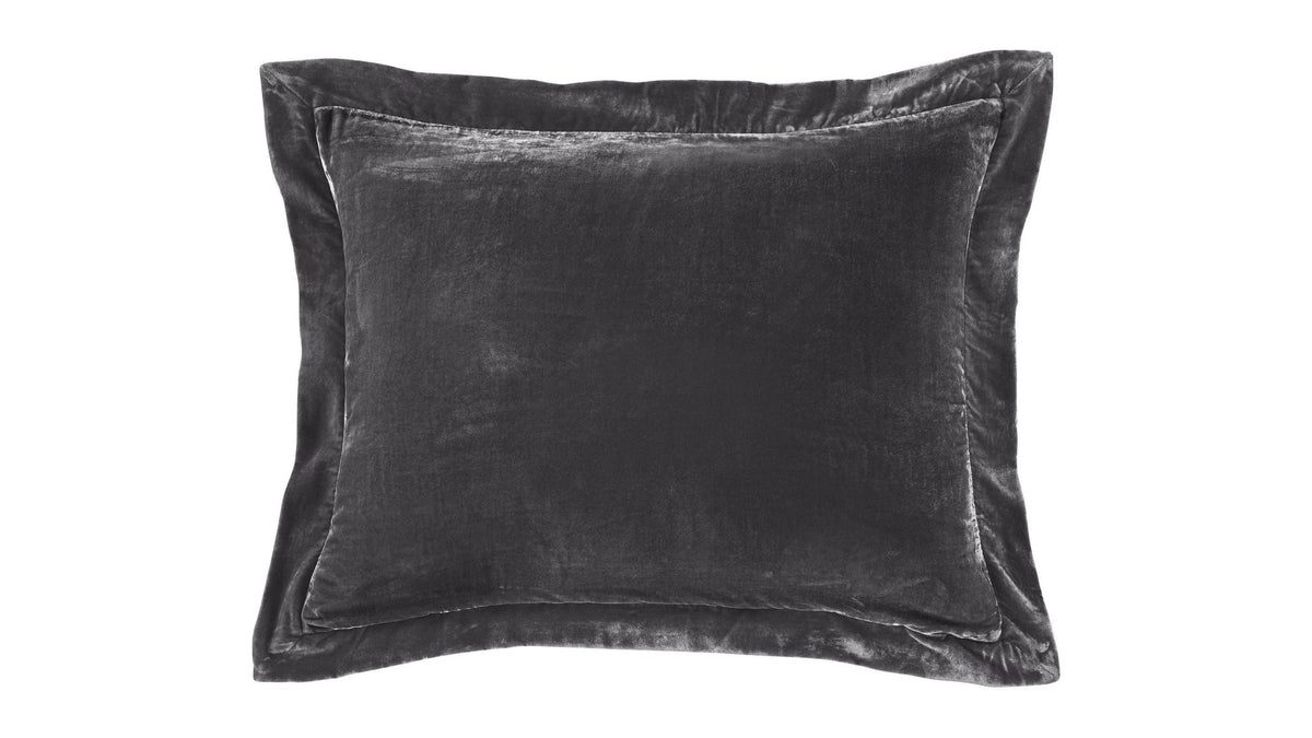 Stella - Faux Silk Velvet Flanged Dutch Euro Pillow - Dark Slate