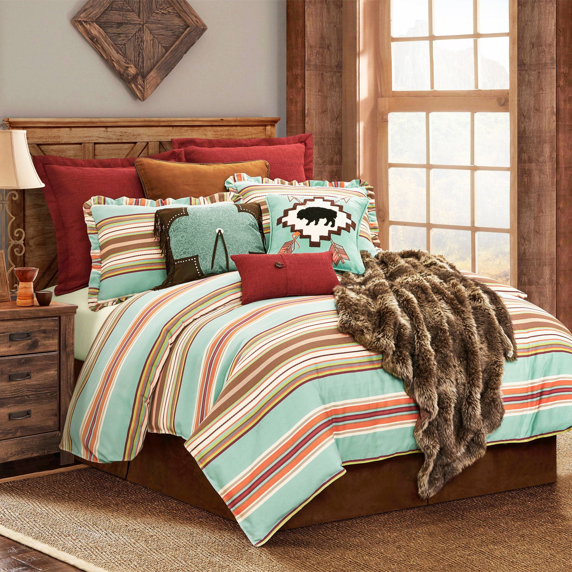 Serape - Queen Duvet Cover - Turquoise / Brown