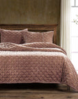 Stella - King Faux Silk Velvet Pintuck Quilt Set (Set of 3) - Dusty Rose