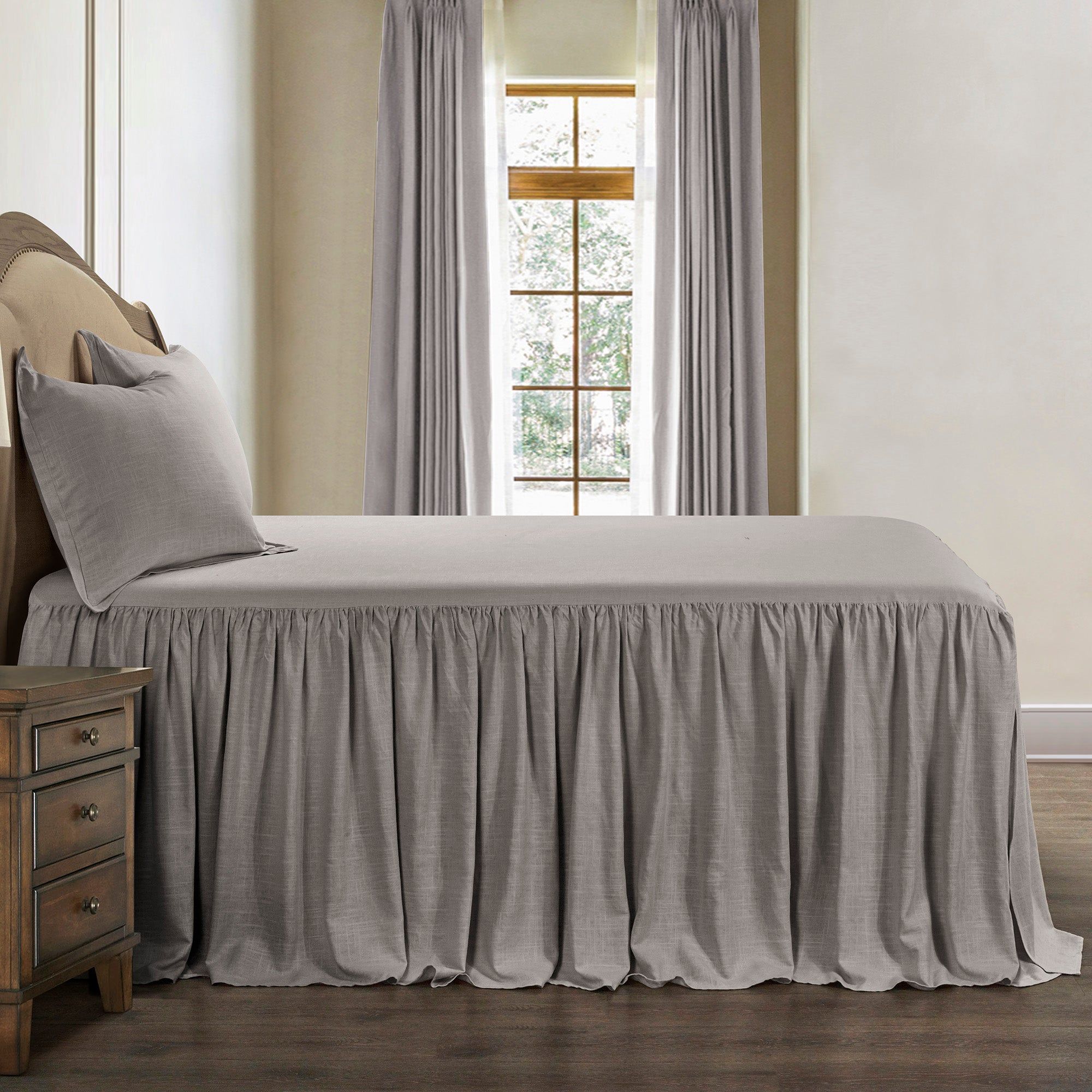 Luna - Twin Washed Linen Bedspread Set (Set of 2) - Taupe