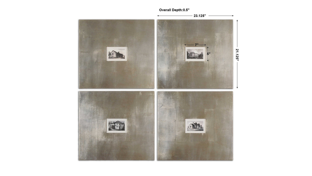 Historical Buildings - Framed Art Set of 4 - Silver