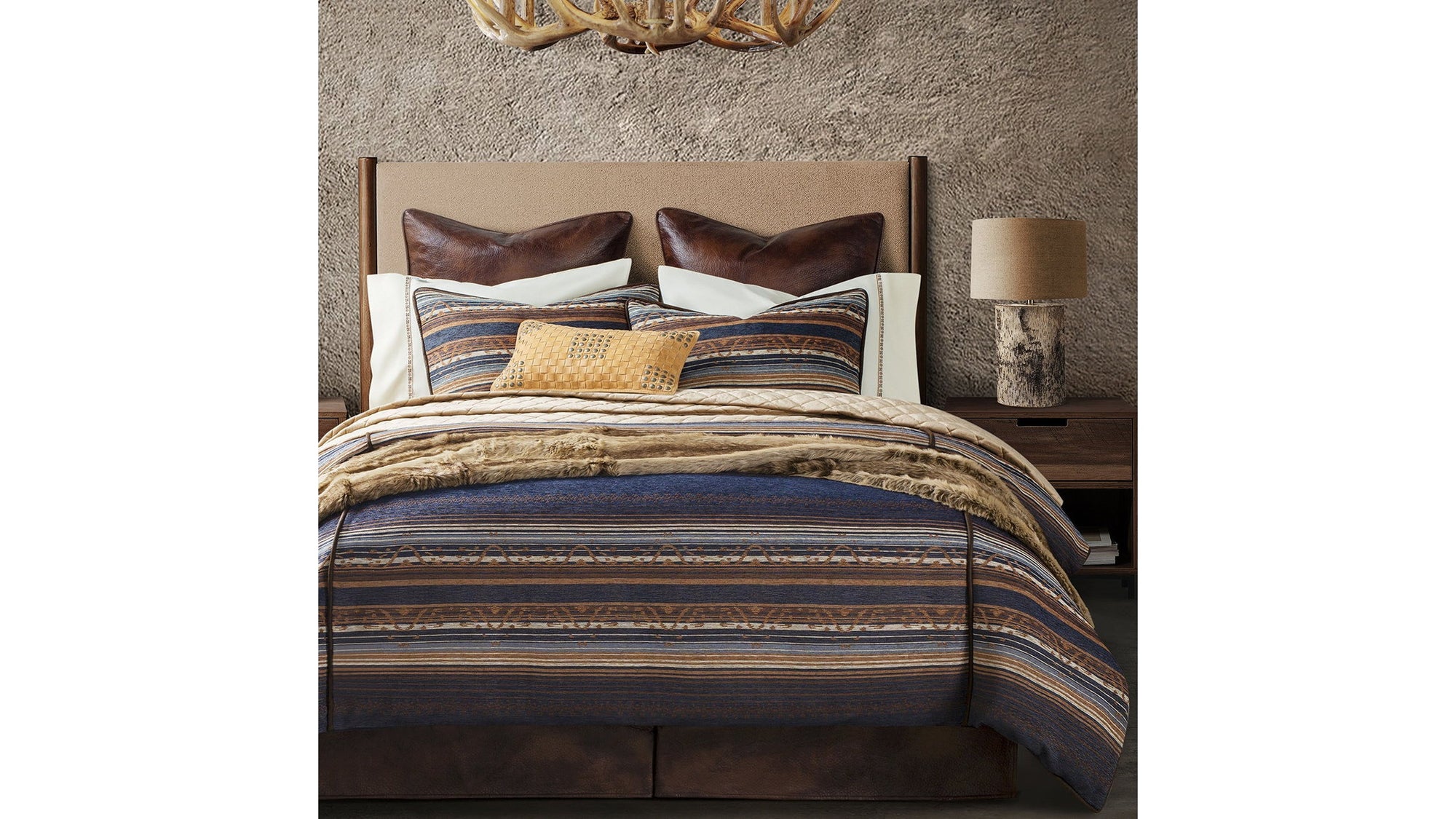 Estes - Full Chenille Duvet Cover Set Set of 3 - Blue