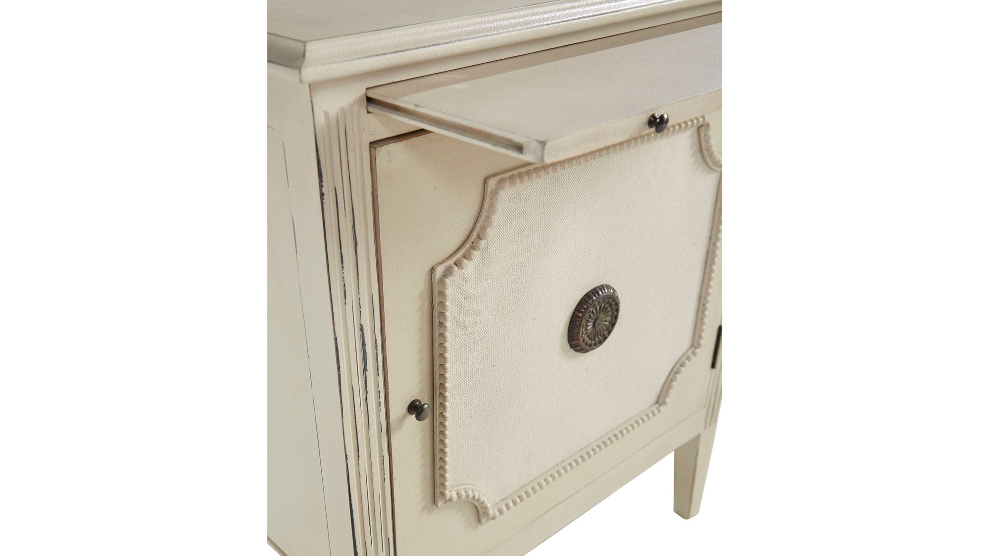 Linen &amp; Beaded Front End Table - White