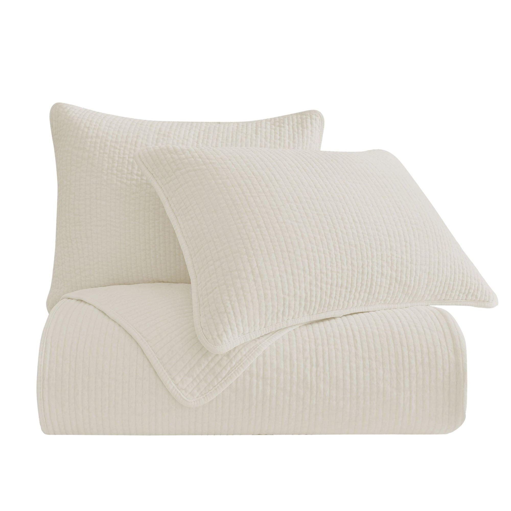 Stonewashed Cotton Velvet - Full/Queen Quilt Set (Set of 3) - Vintage White