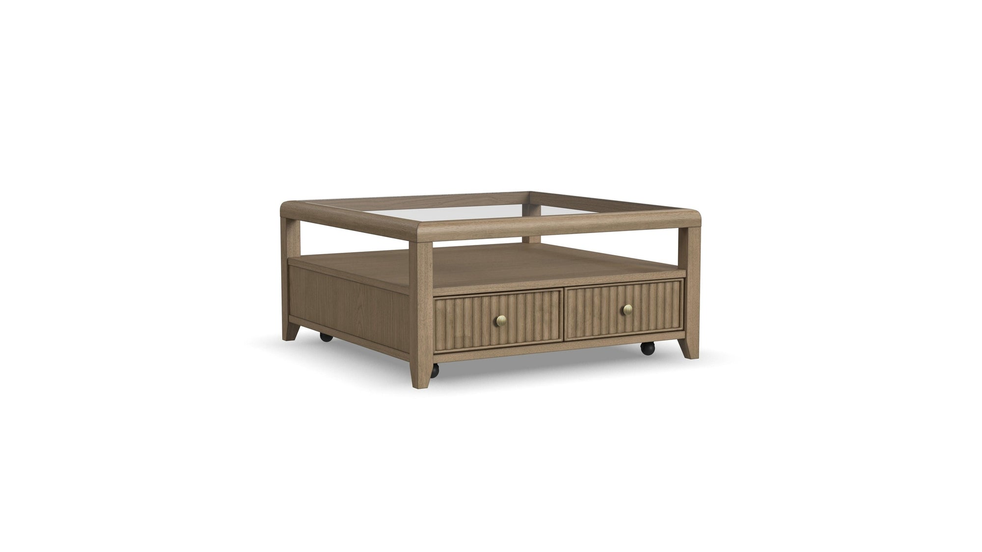 Reed - Square Coffee Table With Casters - Driftwood Oak