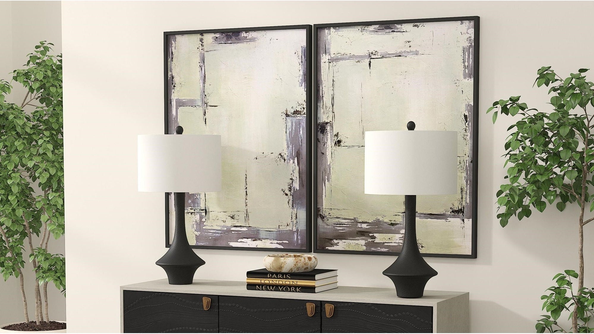 Framed Canvas Sherwood Gates Set of 2 - Black