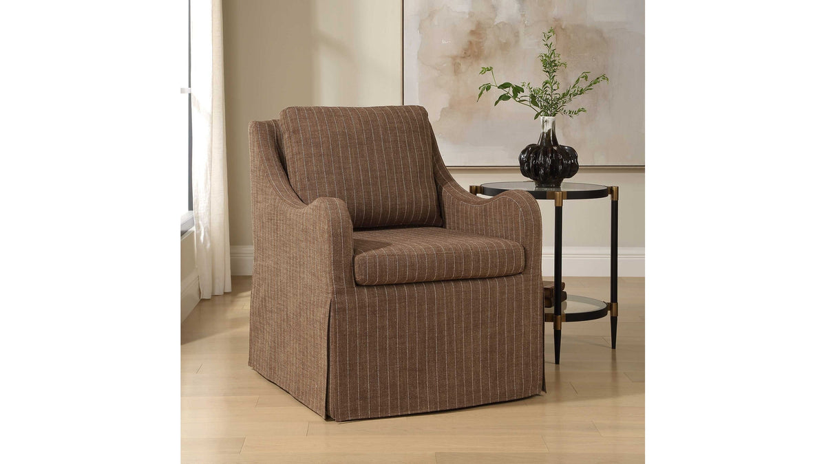 Luisa - Pinstripe Swivel Chair - Brown