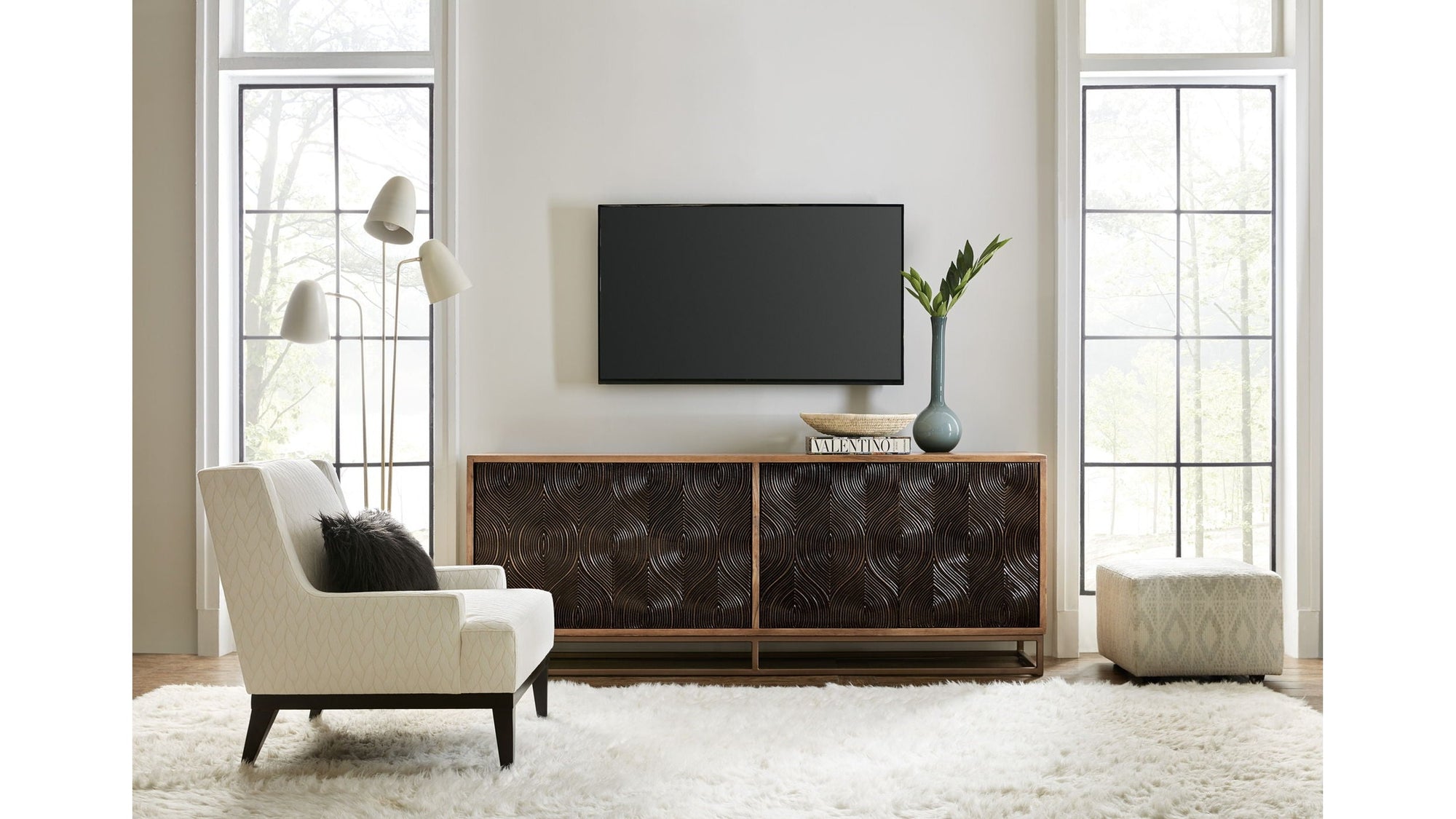 Swirl Door Entertainment Console - Light Brown / Dark Brown