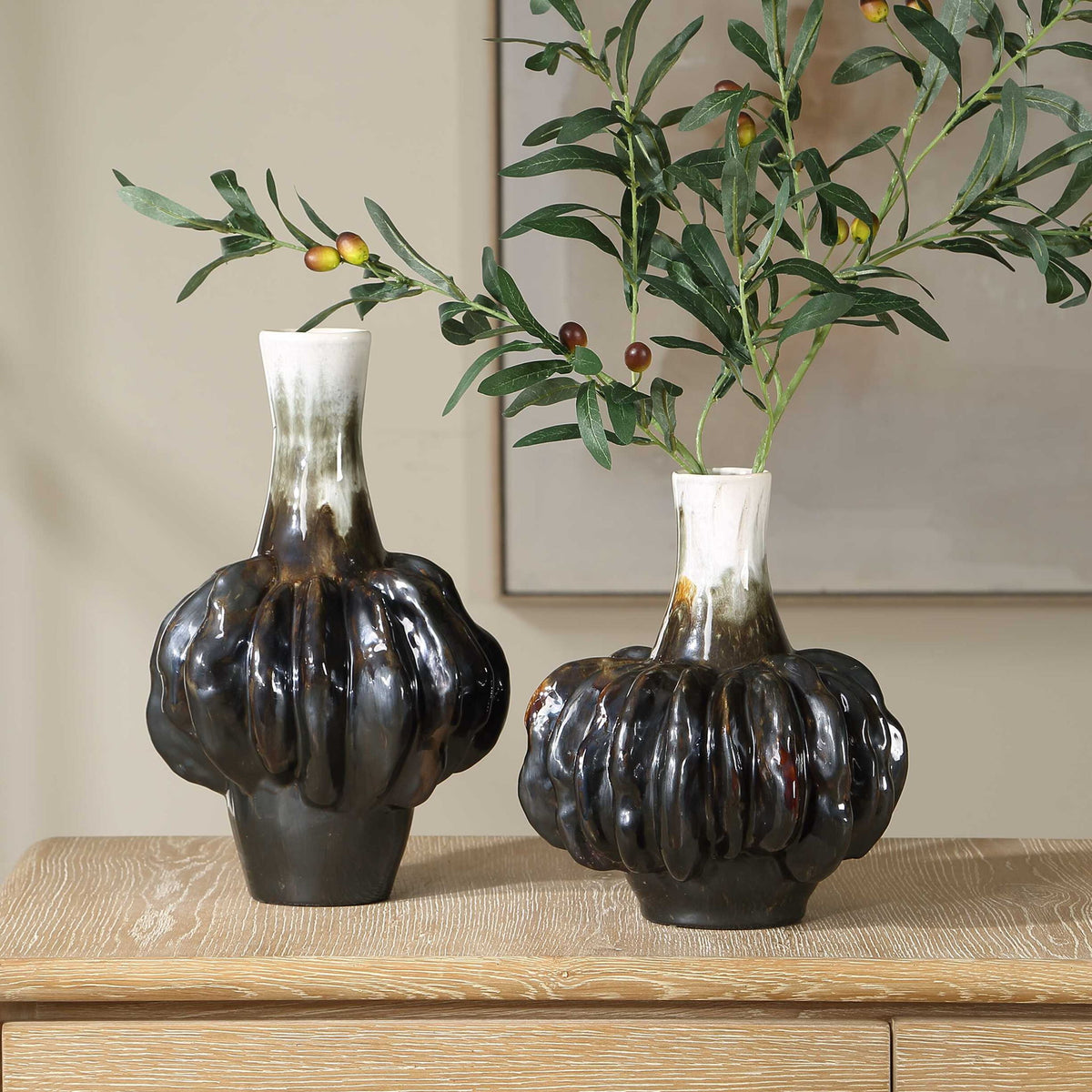 Umbrian - Gourd Vases (Set of 2) - White &amp; Brown
