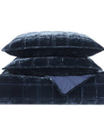 Stella - Full/Queen Faux Silk Velvet Double Box Stitch Quilt Set (Set of 3) - Midnight Blue