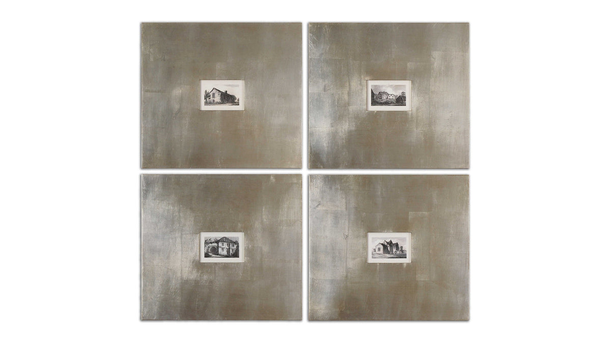 Historical Buildings - Framed Art Set of 4 - Silver