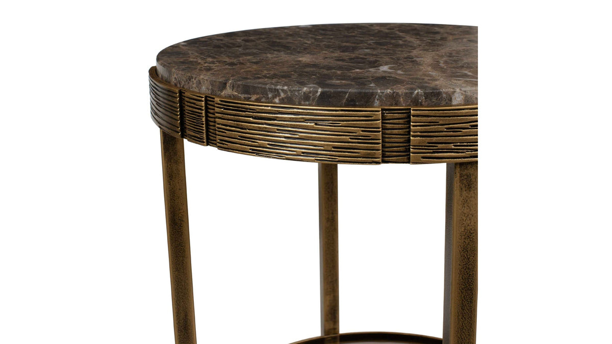Cusano - Round Dark Marble Accent Table - Brass / Brown