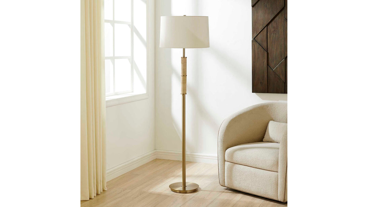 Verlaine - Travertine Floor Lamp - Brass,Gold