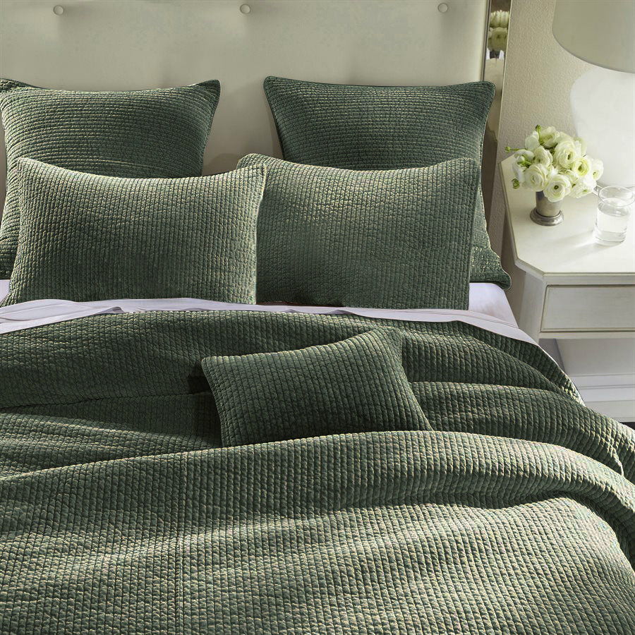 Stonewashed Cotton Velvet - King Quilt Set (Set of 3) - Fern Green
